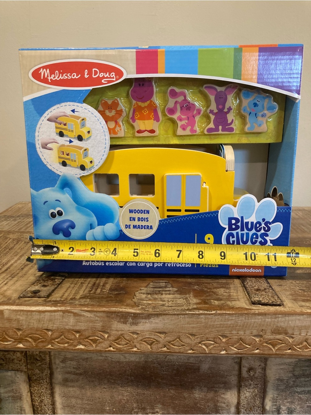 Melissa & Doug Blue's Clues & You Yellow Wooden Pull-Back School Bus Playset - Picture 15 of 15